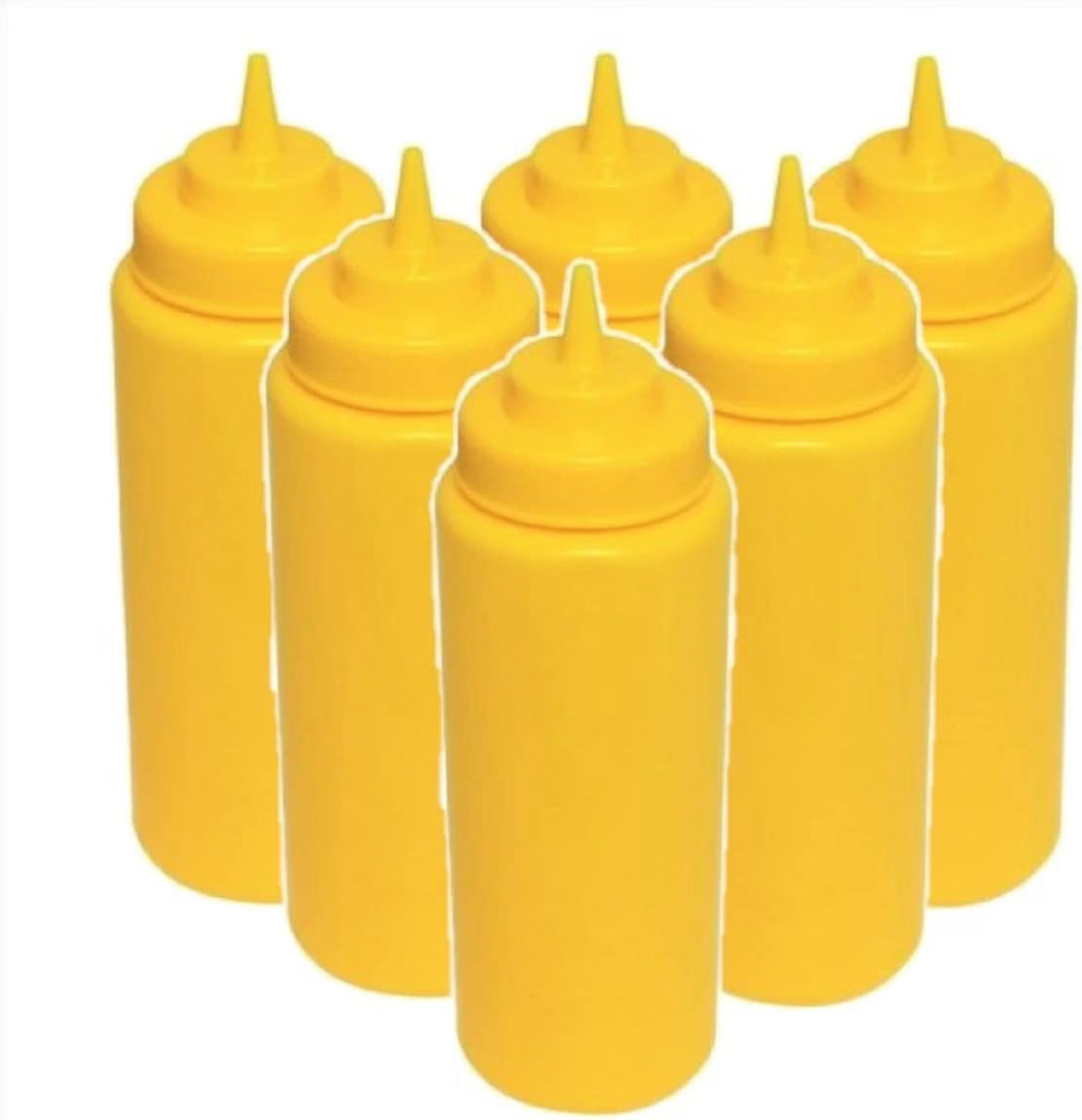 Set of 6 Squeeze Condiment Wide Mouth Dispensing Bottles - Plastic Squeeze Bottle for Sauces Spreads Ketchup Mustard Mayo Hot sauces and Olive oil