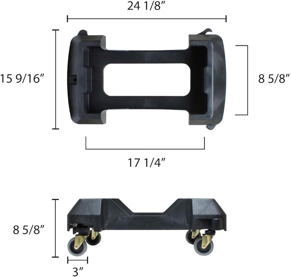 24-2/5" x 15-3/4" x 8-1/4" Black Trainable Slim Trash Can Dolly with Rubber Wheels - Slim Container Trash Can with Wheels Easy Transport Maneuverability of 16/23 Gallon