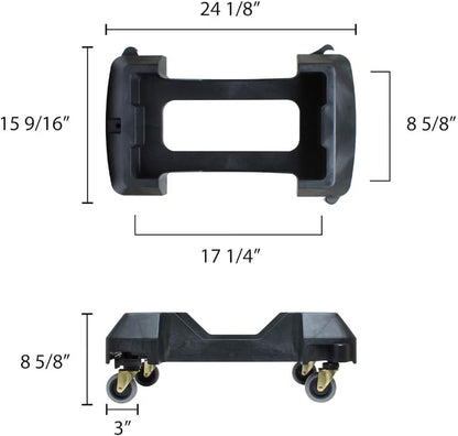 24-2/5" x 15-3/4" x 8-1/4" Black Trainable Slim Trash Can Dolly with Rubber Wheels - Slim Container Trash Can with Wheels Easy Transport Maneuverability of 16/23 Gallon