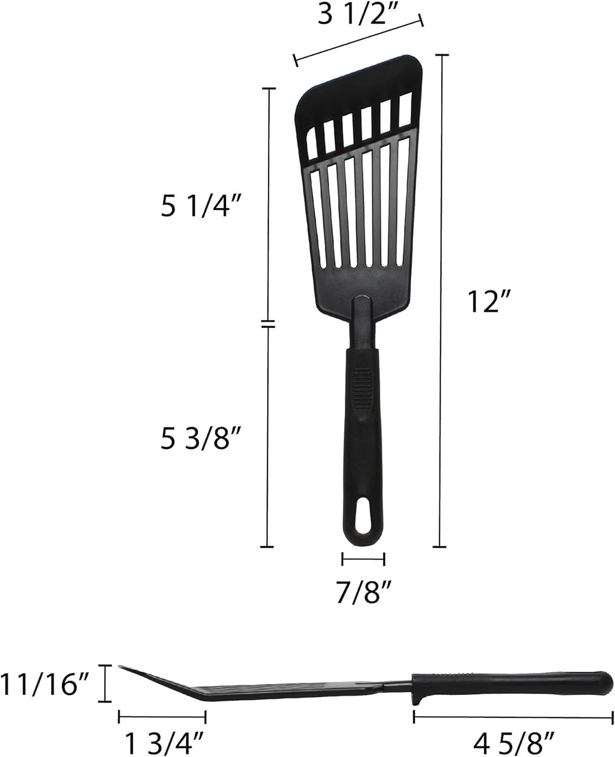 12” Slotted Spatula High-Heat Nylon & Polypropylene Handle Black Color-Slotted Kitchen Spatulas High Heat Resistant Cooking Utensils Ideal Cookware for Fish Eggs Pancakes