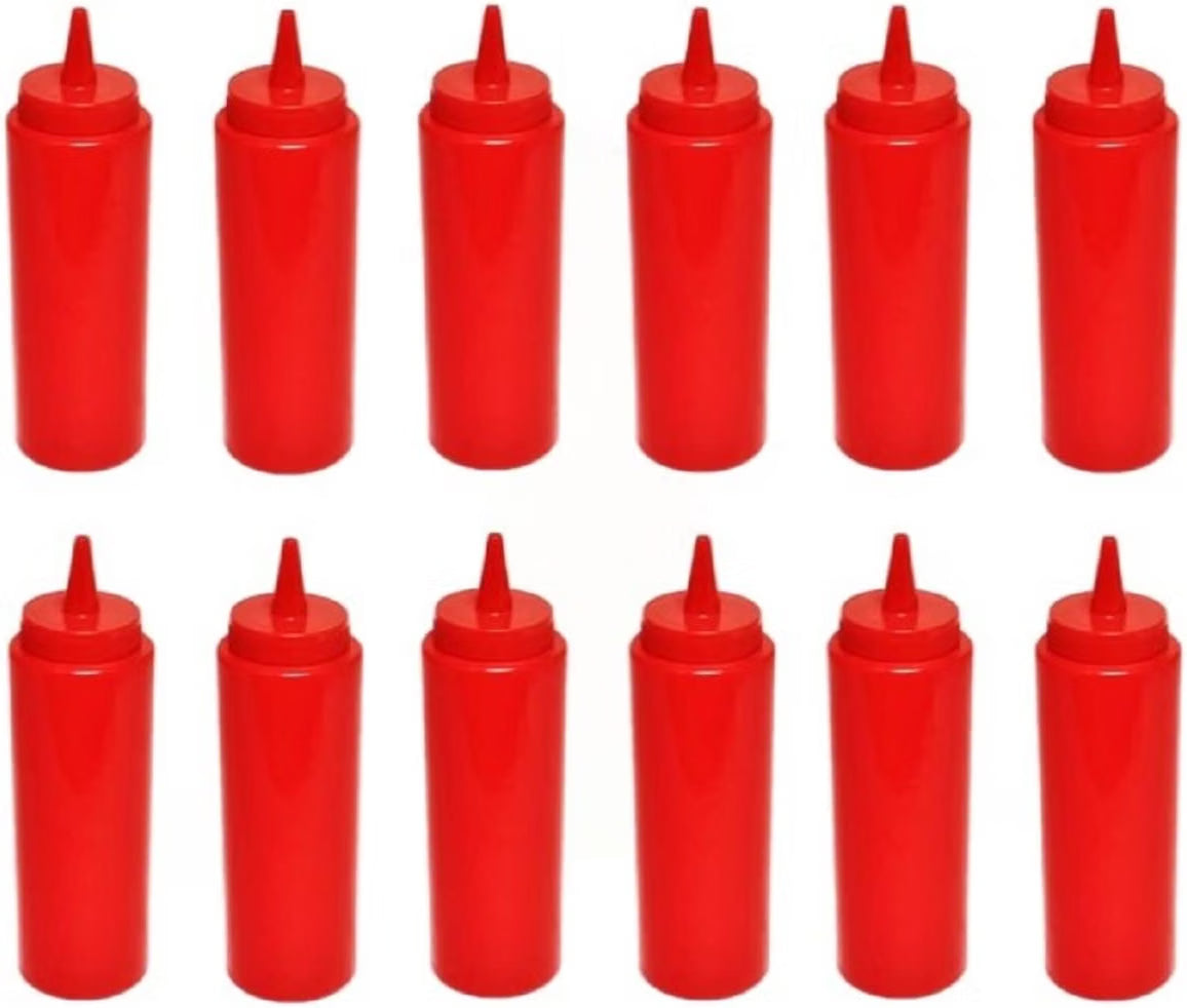 Set of 12 Squeeze Condiment Dispensing Bottles 8 oz - Plastic Squeeze Bottle For Sauces Spreads Ketchup Mustard Mayo Hot sauces and Olive oil