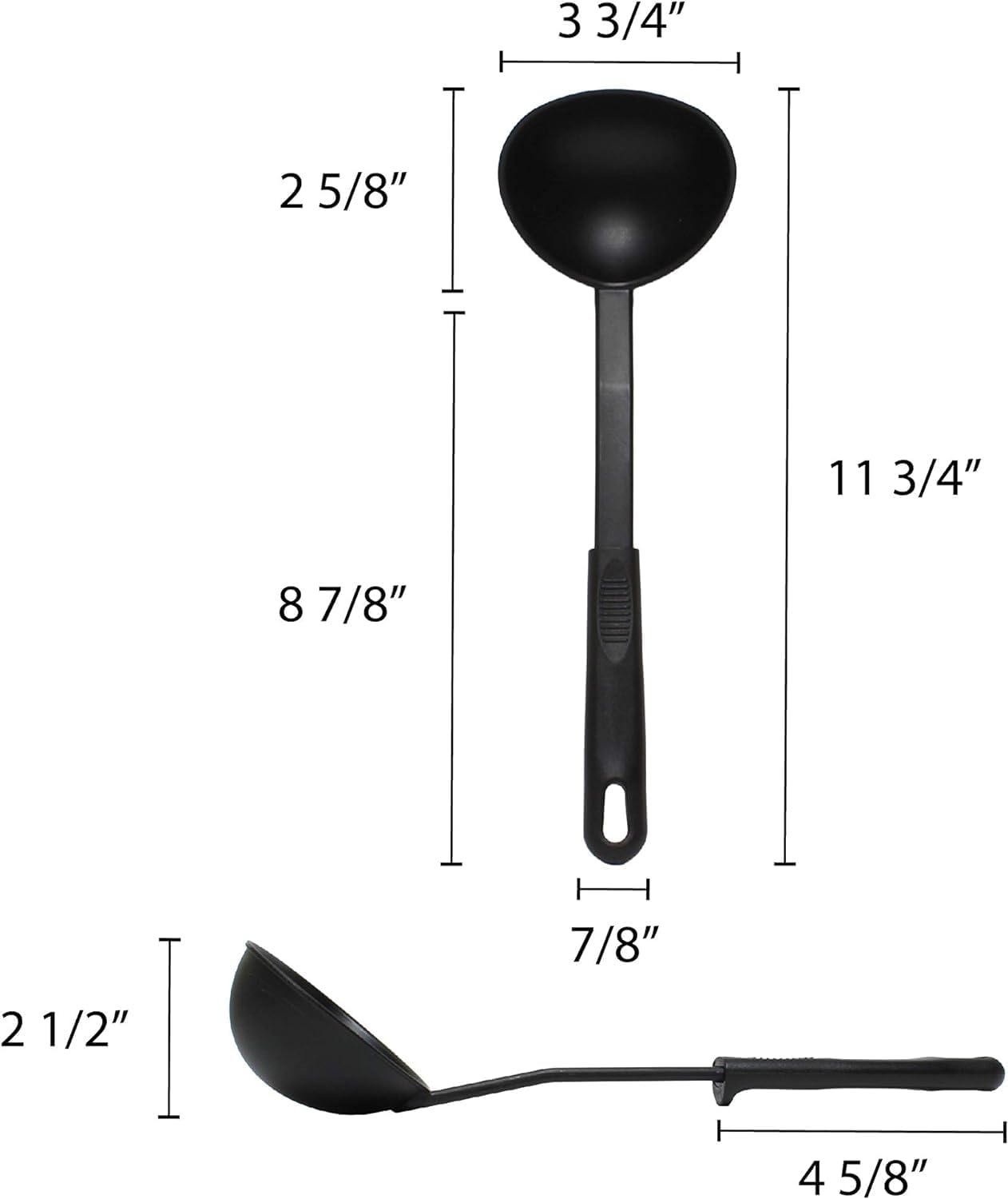 11 5/8” Soup Ladle High-Heat Nylon & Polypropylene Handle Black Color- Heat Resistant up to 410°F Soup Spoon Soup Ladle Serving Spoon Cooking Spoon for Kitchen Cooking Soup Sauce