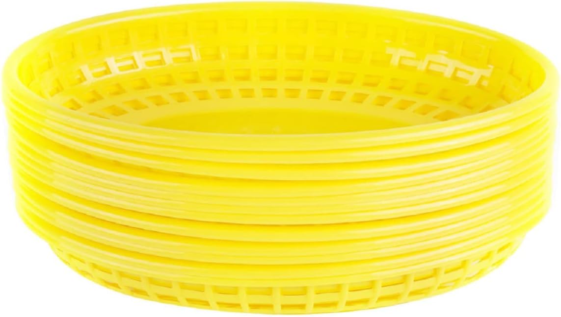 Fast Food Basket Plastic Set of 12- Fry Fast Food Reusable Foodservice Restaurant Diner Tray Plates Restaurant Deli Serving Chicken Burgers Sandwiches & Fries