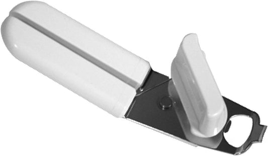 8" x 2" x 2-1/2" Manual Can Opener Iron Plated with White Color Plastic Handle - Built-in Bottle Cap Remover Handheld Easy Turn Knob Manual Hand Held Can Opener
