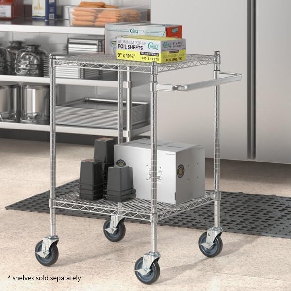 Cart Extended Handle Chrome Plated Iron – for Rolling Cart Steel Service Wheels Metal Storage Trolley Mobile Utility Kitchen Carts