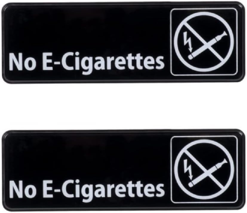 9" x 3" No E-Cigarettes Sign with Easy Peel Self-Adhesive White on Black Color Set of 2- Door Sign Waterproof Self Adhesive Store Signs Indoor/Outdoor Warning Marker Home Business Use