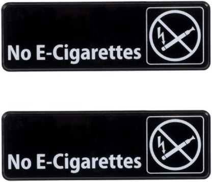 9" x 3" No E-Cigarettes Sign with Easy Peel Self-Adhesive White on Black Color Set of 2- Door Sign Waterproof Self Adhesive Store Signs Indoor/Outdoor Warning Marker Home Business Use