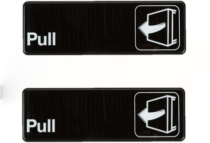 9" x 3" Pull Sign with Easy Peel Self-Adhesive White on Black Color Set of 2- Door Sign Waterproof Self Adhesive Store Signs Indoor/Outdoor Warning Marker Home Business Use