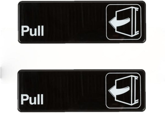 9" x 3" Pull Sign with Easy Peel Self-Adhesive White on Black Color Set of 2- Door Sign Waterproof Self Adhesive Store Signs Indoor/Outdoor Warning Marker Home Business Use