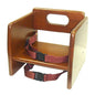 17" Children Booster Seat, Durable Wood Finished Rubber Wood with Harness Straps Seat Back Support Maximum Knock-Down Package, Stackable Booster Seat for Dining Table