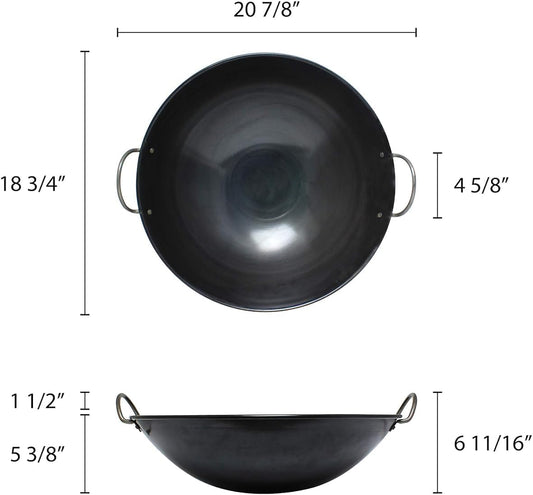 Steel Curved Rim Wok- Stir Fry Pan for Chinese Japanese and Cantonese Cuisine Stir Fry Pans Traditional Woks Grilling Frying Steaming Made in Taiwan