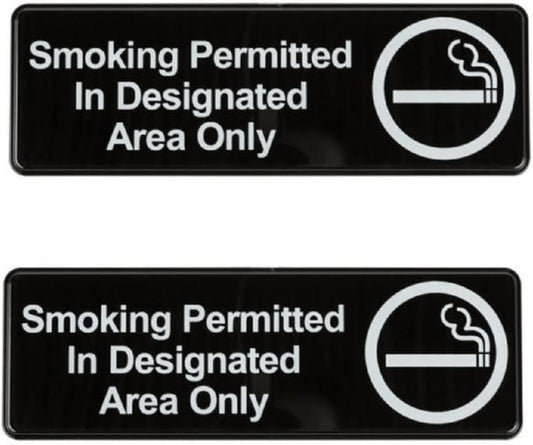 9" x 3" Smoking Permitted in Designated Area Only Sign with Easy Peel Self-Adhesive White on Black Color Set of 2- Door Sign Waterproof Self Adhesive Store Signs Indoor/Outdoor Warning Marker Home Business Use