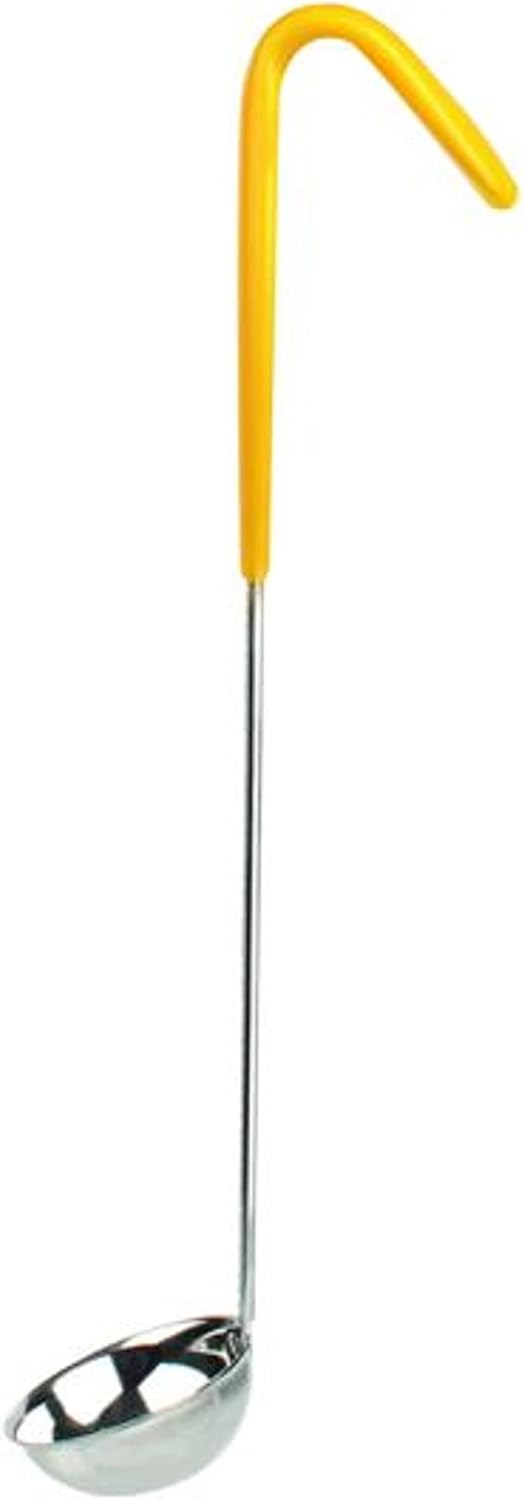 Stainless Steel Ladle with Hooked Handle - Best Kitchen Accessories for Stirring Portioning and Serving Soups Chili and Stew in Restaurants and at Home