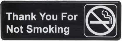 9" x 3" Thank you For Not Smoking Sign with Easy Peel Self-Adhesive White on Black Color Set of 2- Door Sign Waterproof Self Adhesive Store Signs Indoor/Outdoor Warning Marker Home Business Use