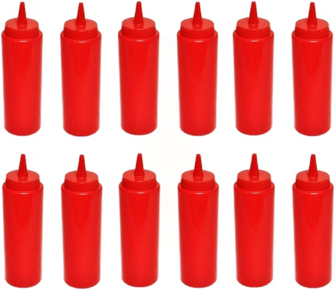 Set of 12 Squeeze Condiment Dispensing Bottles 8 oz - Plastic Squeeze Bottle For Sauces Spreads Ketchup Mustard Mayo Hot sauces and Olive oil