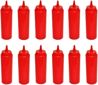Set of 12 Squeeze Condiment Dispensing Bottles 8 oz - Plastic Squeeze Bottle For Sauces Spreads Ketchup Mustard Mayo Hot sauces and Olive oil