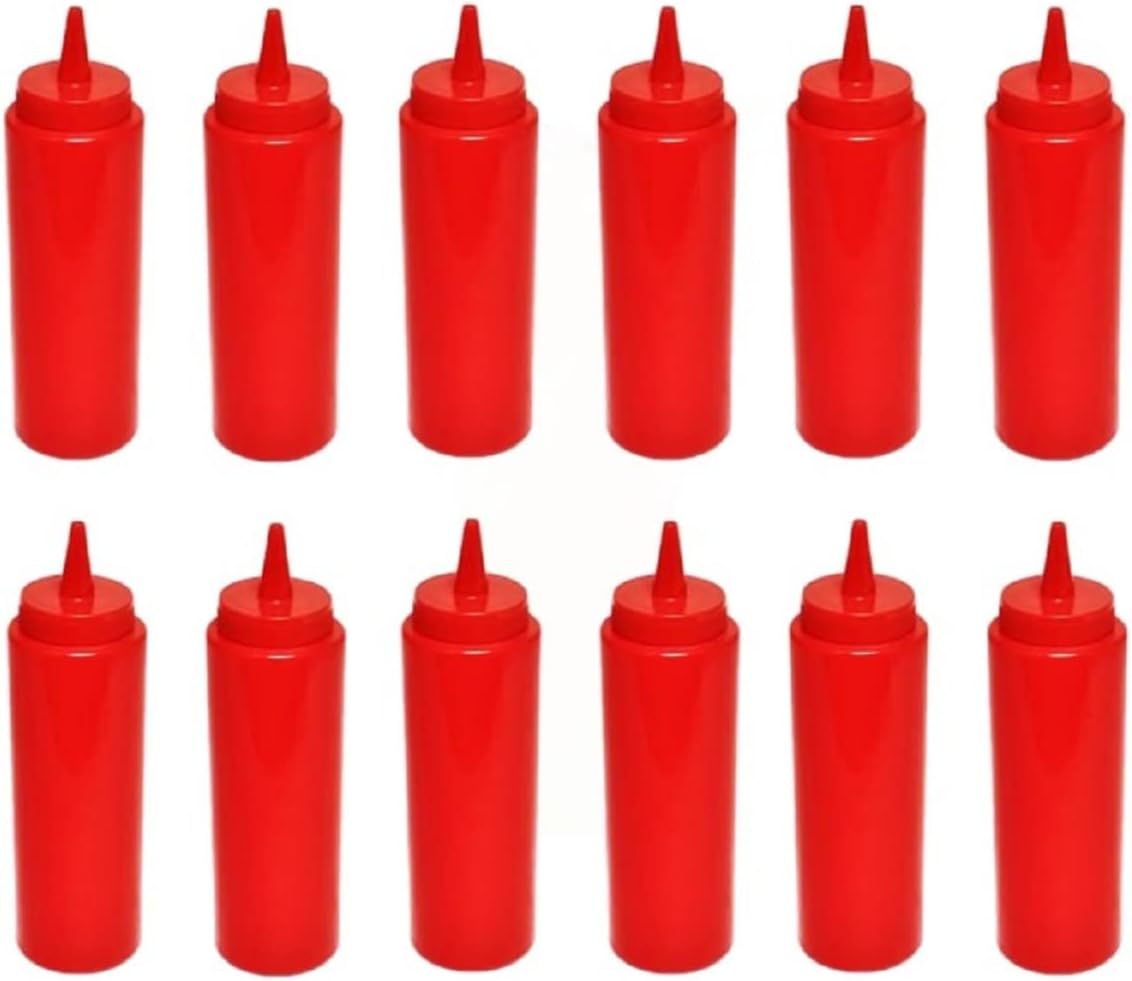 Set of 12 Squeeze Condiment Dispensing Bottles 8 oz - Plastic Squeeze Bottle For Sauces Spreads Ketchup Mustard Mayo Hot sauces and Olive oil
