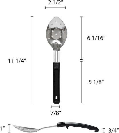Basting Spoon Stainless Steel with Black Plastic Handle- Basting Spoon Utensil Spoon for Mixing Stirring Cooking & Serving Kitchen Accessories Restaurants and at Home