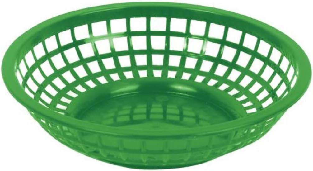 8" Round Fast Food Basket Plastic Set of 12- Fry Fast Food Reusable Foodservice Restaurant Diner Tray Plates Restaurant Supplies Deli Serving Chicken Burgers Sandwiches & Fries
