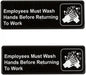 9" x 3" Employees Must Wash Hands Sign with Easy Peel Self-Adhesive White on Black Color Set of 2- Door Sign Waterproof Self Adhesive Store Signs Indoor/Outdoor Warning Marker Home Business Use