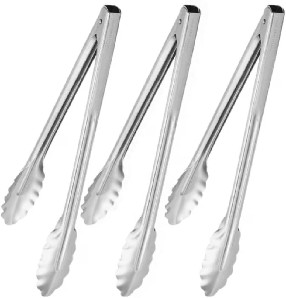 Stainless Steel Coiled Spring Utility Tong Extra Heavy Duty Set of 3- Kitchen Tongs Metal Food Tongs Premium Stainless Steel Tongs for Cooking Food Salad Grilling Barbecue BBQ Buffet