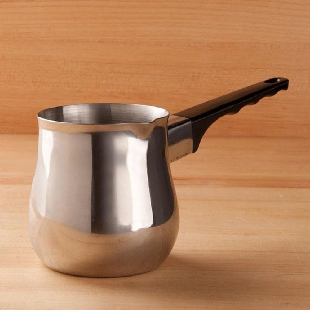 Stainless Steel Turkish Coffee Decanter with Black Easy-Grip Handle Set of 2- Turkish Coffee Maker Chai Pot Arabic Coffee Pot Briki Greek Coffee Pot Greek Briki Cezve Ibrik