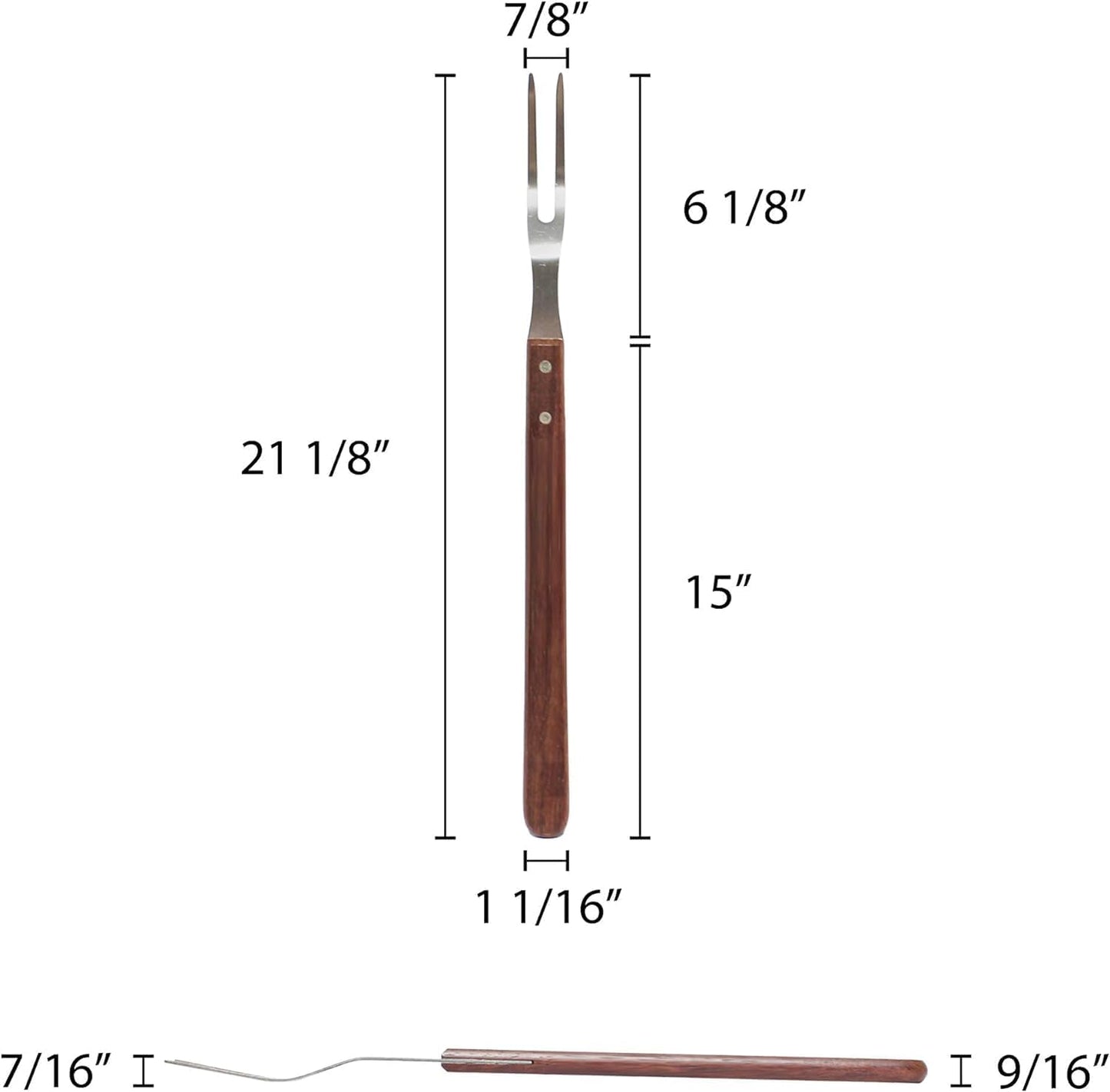 2-Prong Stainless Steel Square Pot Fork with Long Wooden Riveted Handle- Stainless Steel Kitchen Meat Fork Serving Grill BBQ Chef Turning Barbecue