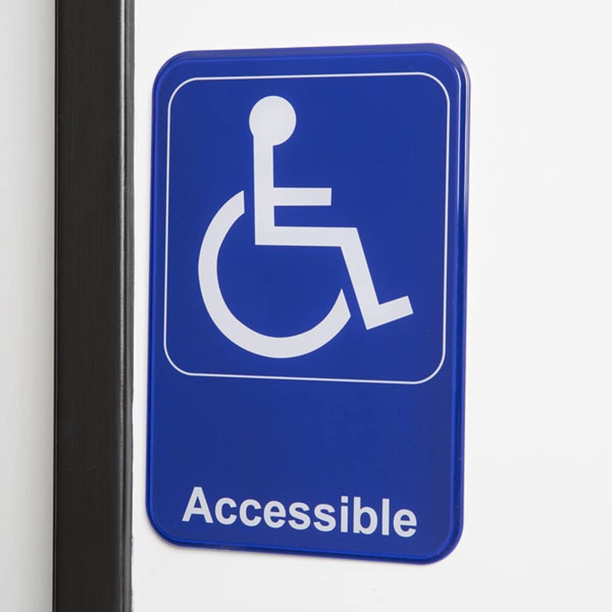 6" x 9" Wheelchair Accessible Restroom Sign with Easy Peel Self-Adhesive White on Blue Color Set of 2- Waterproof Self Adhesive Store Signs Indoor/Outdoor Warning Marker Home Business Use