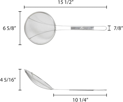 Round Fine Mesh Wire Skimmer Nickel Plated- Kitchen Utensil Food Strainer Skimmer Spoon for Cooking Sieve Sifters Rice Quinoa Pasta Fruits Vegetables etc.