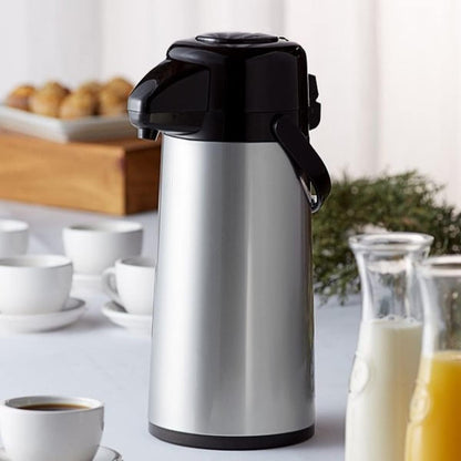 Push Button Coffee Airpot Stainless Steel Body Glass Lined - Hot Beverage Coffee Chocolate Juice Tea Drinks Dispenser Ideal for Large Crowds for Any Occasion