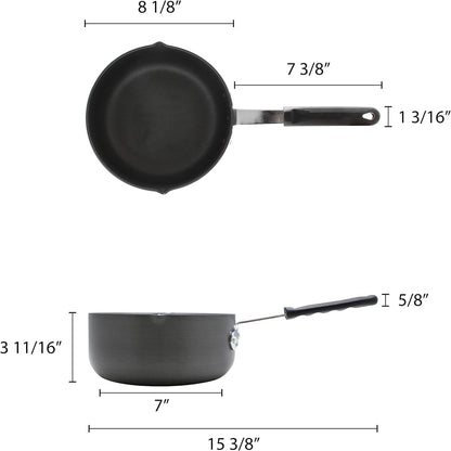 Non-Stick SaucePan Anodized Aluminum with Pour Spout Black Cool Handle Sleeve- Multipurpose use Cooking Sauce Pan Cookware Cooking Pot for Home Kitchen Restaurant