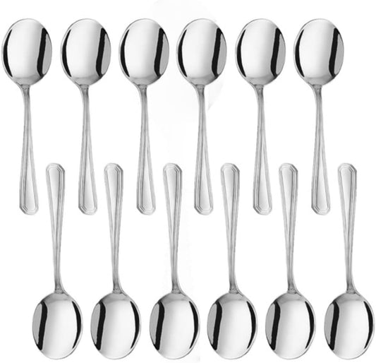 Wilshire Stainless Steel Set of 12- Stainless Steel Silverware Flatware Cutlery Kitchen Tableware Set for Home and Restaurant for Soup Spoons Round Spoons