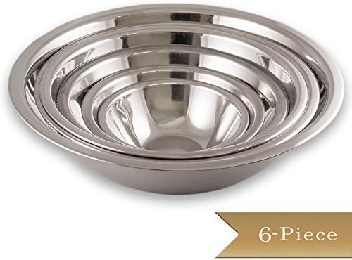 6 Piece Standard Stainless Steel Mixing Bowl Set - Mirror Finish Prep Bowls - 3/4 Qt, 1.5 Qt, 3 Qt, 4 Qt, 5 Qt and 8 Qt,