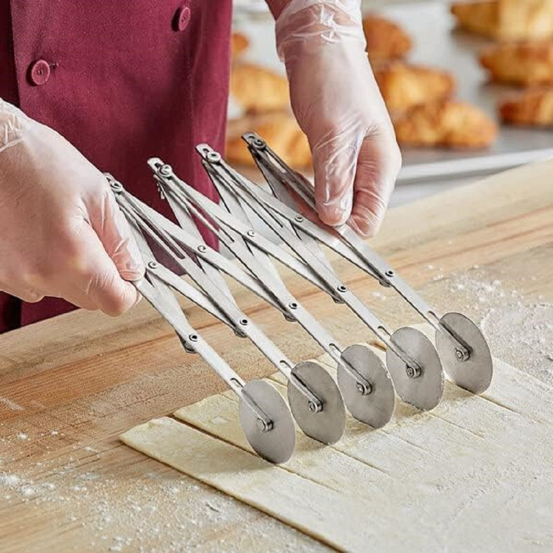 Stainless Steel Adjustable Dough Divider - Pastry Cutter Bakeware Stainless Pizza Slicer Round Dough Cutter Roller Cookie Pastry Knife Divider