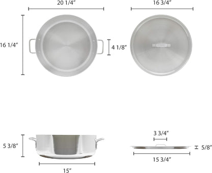 Aluminum Brazier Pot with Cover 6mm Thickness- Heavy Weight Cookware Braiser Pan Braising Pan Perfect Roasting Baking Sauteing Searing and Pan Frying Mirror-Finished