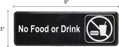 9" x 3" No Food or Drink Sign with Easy Peel Self-Adhesive White on Black Color Set of 2- Door Sign Waterproof Self Adhesive Store Signs Indoor/Outdoor Warning Marker Home Business Use