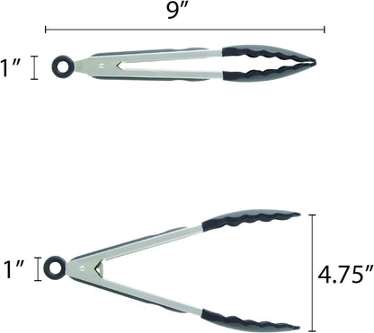 Stainless Steel Utility Tong with Silicone Tips Handles - Non-Slip Silicone Sliding Locking Ring Cooking Tongs Kitchen Tongs Metal BBQ Tongs Perfect for Home and Restaurants