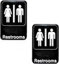 6" x 9" Restrooms Sign with Easy Peel Self-Adhesive White on Black Color Set of 2- Waterproof Self Adhesive Store Signs Indoor/Outdoor Warning Marker Home Business Use