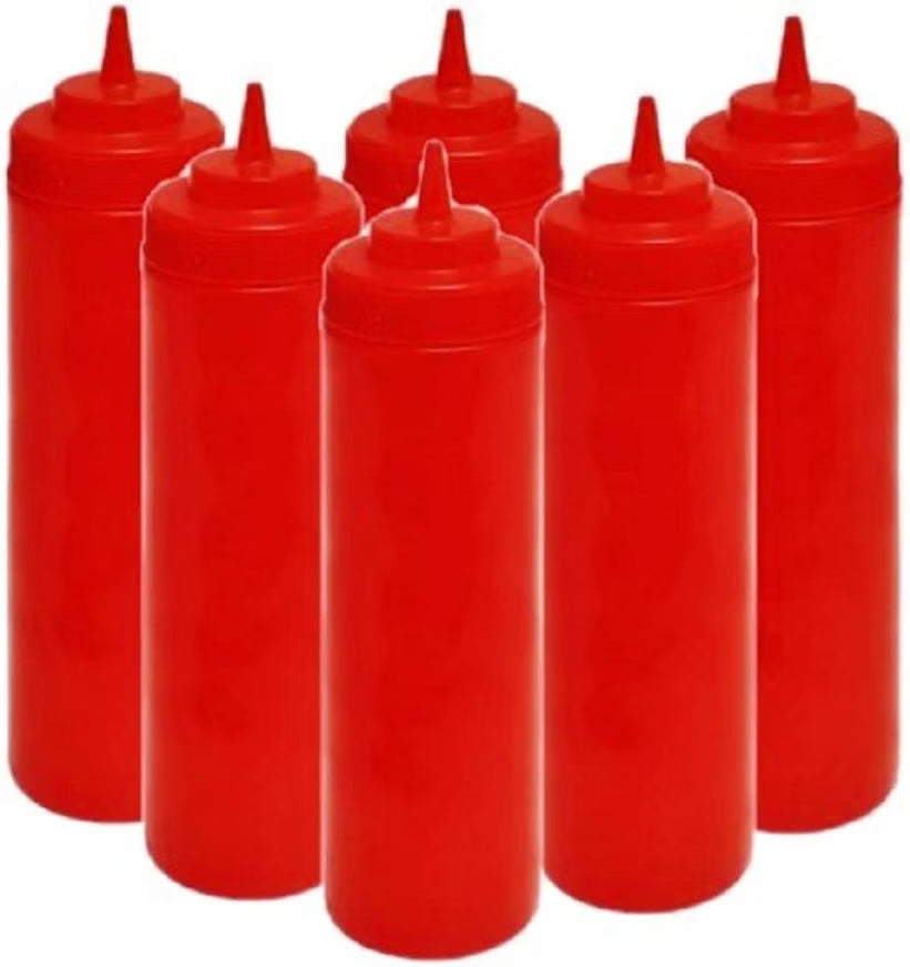 Set of 6 Squeeze Condiment Wide Mouth Dispensing Bottles - Plastic Squeeze Bottle for Sauces Spreads Ketchup Mustard Mayo Hot sauces and Olive oil