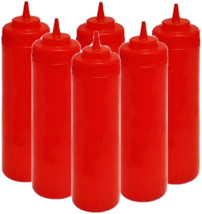 Set of 6 Squeeze Condiment Wide Mouth Dispensing Bottles - Plastic Squeeze Bottle for Sauces Spreads Ketchup Mustard Mayo Hot sauces and Olive oil