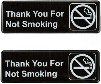 9" x 3" Thank you For Not Smoking Sign with Easy Peel Self-Adhesive White on Black Color Set of 2- Door Sign Waterproof Self Adhesive Store Signs Indoor/Outdoor Warning Marker Home Business Use