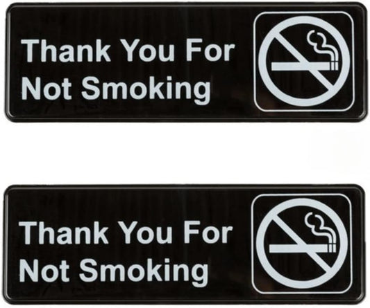 9" x 3" Thank you For Not Smoking Sign with Easy Peel Self-Adhesive White on Black Color Set of 2- Door Sign Waterproof Self Adhesive Store Signs Indoor/Outdoor Warning Marker Home Business Use