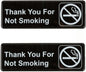 9" x 3" Thank you For Not Smoking Sign with Easy Peel Self-Adhesive White on Black Color Set of 2- Door Sign Waterproof Self Adhesive Store Signs Indoor/Outdoor Warning Marker Home Business Use