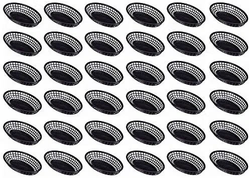 10-3/4" Oblong Fast Food Basket Plastic Set of 12- Fry Fast Food Reusable Foodservice Restaurant Diner Tray Plates Restaurant Deli Serving Chicken Burgers Sandwiches & Fries
