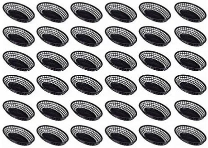 10-3/4" Oblong Fast Food Basket Plastic Set of 12- Fry Fast Food Reusable Foodservice Restaurant Diner Tray Plates Restaurant Deli Serving Chicken Burgers Sandwiches & Fries