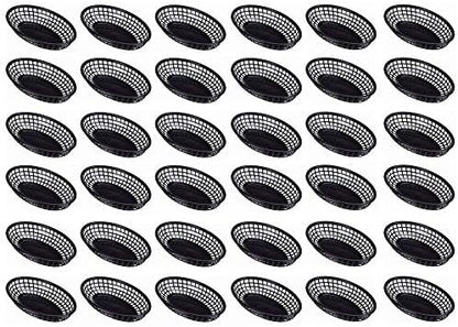 9-3/8" Oval Fast Food Basket Plastic - Fry Fast Food Reusable Foodservice Restaurant Diner Tray Plates Restaurant Deli Serving Chicken Burgers Sandwiches & Fries