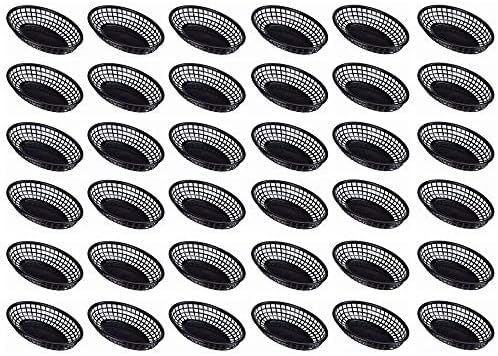 10-3/4" Oblong Fast Food Basket Plastic Set of 12- Fry Fast Food Reusable Foodservice Restaurant Diner Tray Plates Restaurant Deli Serving Chicken Burgers Sandwiches & Fries