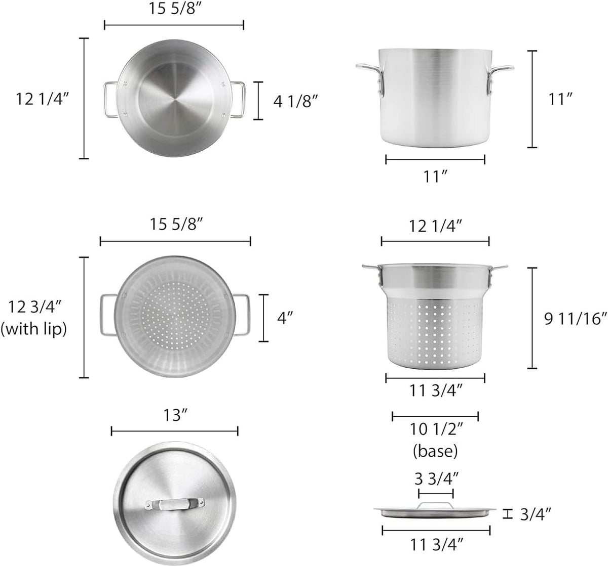 Aluminum Pasta Cooker 3 Piece Set - Multipurpose Pasta Pot with Strainer Lid Pasta Pot Cookware for Spaghetti Vegetable Blanching Home Kitchen Restaurant
