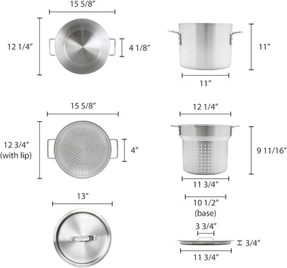 Aluminum Pasta Cooker 3 Piece Set - Multipurpose Pasta Pot with Strainer Lid Pasta Pot Cookware for Spaghetti Vegetable Blanching Home Kitchen Restaurant