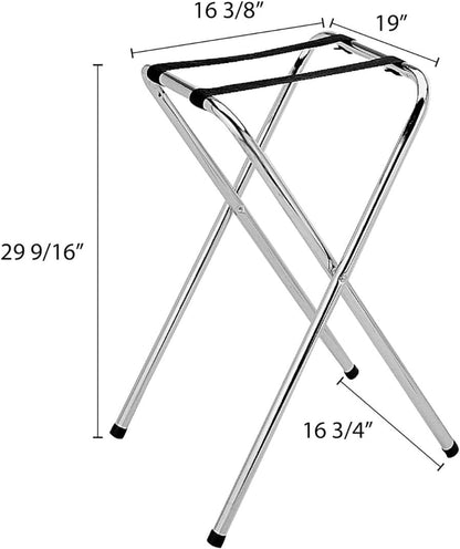 Folding Serving Tray Stand Chrome Plated Iron with Black Nylon Straps - Use at Home Hotels and Restaurants